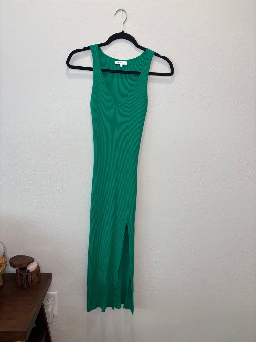 Better Be Emerald Green Ribbed Maxi Dress with Side Slit